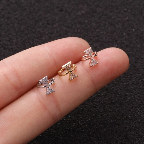 Cartilage Piercing Hoop Stud Earrings Copper Cubic Zirconia Flower Heart Tiny Ear Jewelry For Women