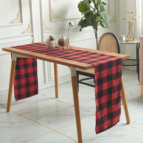 Table Runner Polyester Cotton Checkered Buffalo Plaid Christmas Dining Room Home Party Decor Nordic Minimalist Style