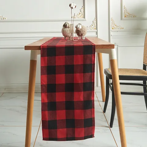 Table Runner Polyester Cotton Checkered Buffalo Plaid Christmas Dining Room Home Party Decor Nordic Minimalist Style