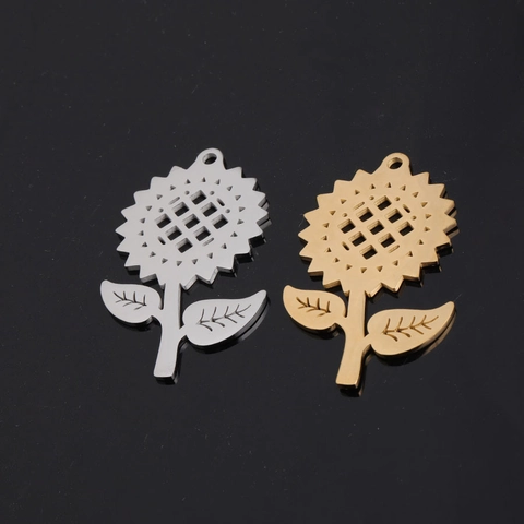 Dijes De Girasol Acero Inoxidable 304 Chapado En Oro Forma Floral Hueca Para Fabricación De Joyas De Bricolaje