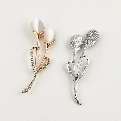 Spilla A Fiore Di Tulipano Lega Con Pietra Occhio Di Gatto E Strass Gioiello Elegante Vintage Per Donna Matrimonio Festa