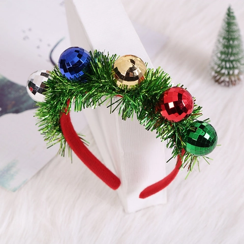 Weihnachts Stirnband Roter Stoff Grüner Lametta Mit Bunten Discokugeln Festlicher Haarschmuck Geschenk