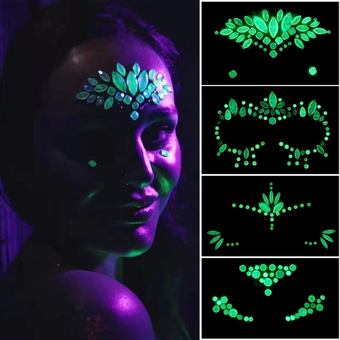 Luminous Face Rhinestone Stickers Crystal Glow In The Dark Jewels Halloween Music Festival EDM Party Body Art Decoration