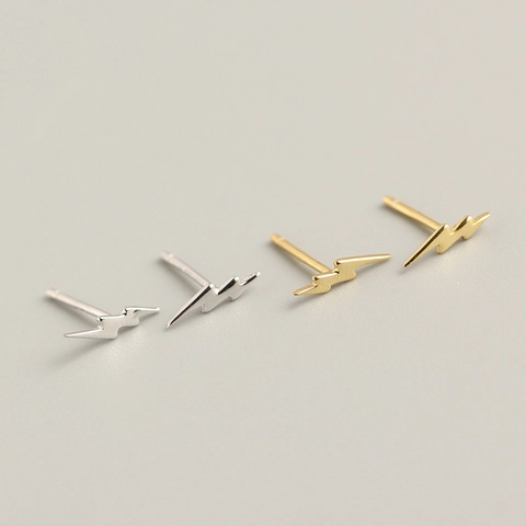 Orecchini a Bottone a Forma di Fulmine in Argento Sterling 925 Minimalisti per Donna Gioielli Geometrici Lucidi Placcati Oro Argento