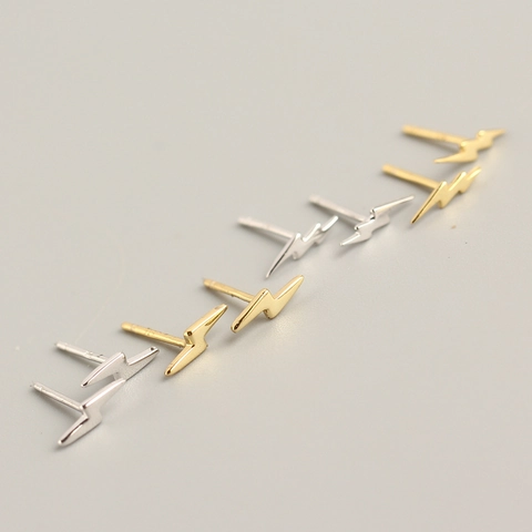 Orecchini a Bottone a Forma di Fulmine in Argento Sterling 925 Minimalisti per Donna Gioielli Geometrici Lucidi Placcati Oro Argento
