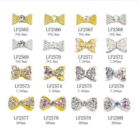 Nail Art Bow Charms 3D Alloy Rhinestone Artificial Pearl Flatback Manicure DIY Decoration Luxury Elegant Jewelry For Women Girls