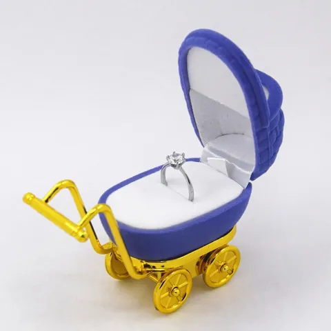 Portagioie A Forma Di Passeggino Organizzatore Velluto Per Anello Orecchino Collana Telaio Metallo Dorato Regalo