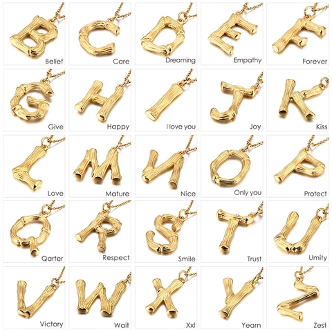 Ciondolo Lettera Iniziale Texture Bambù Acciaio Inossidabile Placcato Oro Gioielli Hip Hop Per Uomini Donne