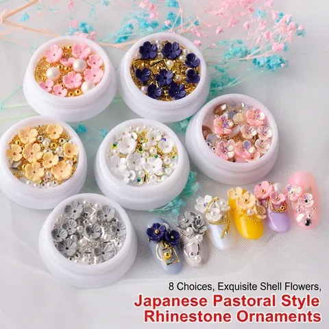 3D Nail Art Decorations Mixed Shell Flowers Resin Artificial Pearls Metal Beads Rhinestones DIY Manicure Accessories For Women