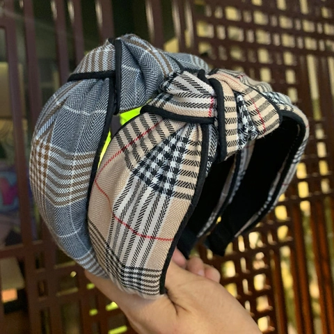Diadema Ancha Con Nudo De Cuadros Estilo Coreano Aro De Pelo De Tela Elegante Accesorio De Cabello Antideslizante