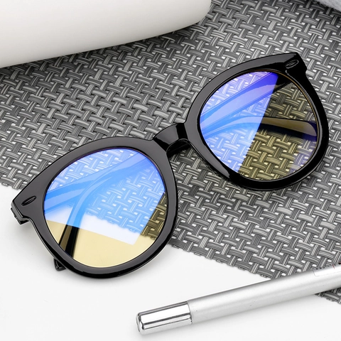 Occhiali Montatura Rotonda In Plastica PC Con Protezione Luce Blu Retro Nero Lucido Occhiali Alla Moda Per Donna Uomo