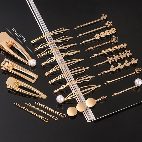 Rétro Géométrique Métal Pince à Cheveux Set Or Argent Perle Strass Épingles à Cheveux Accessoires De Cheveux Mode Pour Femmes