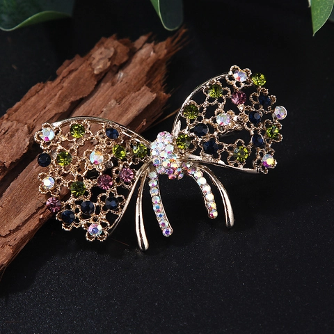 Luxuriöse Vintage Brosche Legierung Mit Bunten Strasssteinen Blumen Schmetterling Schleife Kranz Design Für Damen Schmuck