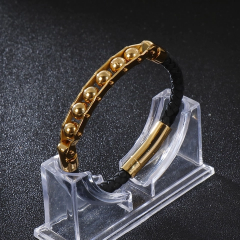 Ethnisches Herren Armband Aus Geflochtenem Leder Mit Edelstahl Mantra Perlen Retro Modeschmuck Magnetverschluss