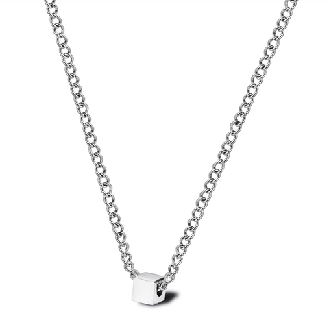 Cube Pendant Necklace Titanium Steel Geometric Minimalist Hip Hop Punk Jewelry Long Cuban Chain For Men Women Silver
