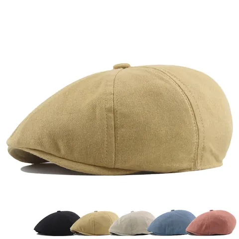 Vintage Newsboy Cap For Men Women Solid Color Cotton Blend Beret Hat Retro British Style Ivy Cap Casual Short Brim