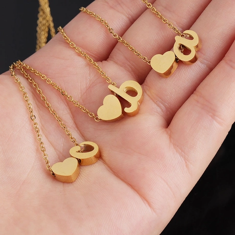 Collar Minimalista De Corazón Con Letra Inicial Acero Inoxidable 304 Pulido Espejo Colgante Delicado Joyería Mujer