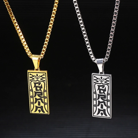 Collana In Acciaio Al Titanio Con Ciondolo Rettangolare Con Runa Di Esorcismo Gioielli Spirituali In Stile Hip Hop