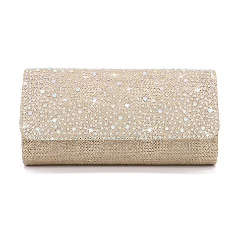 Elegant Rhinestone Fabric Evening Clutch Bag Sparkly Rectangular Handbag With Magnetic Buckle For Women Wedding Party Banquet