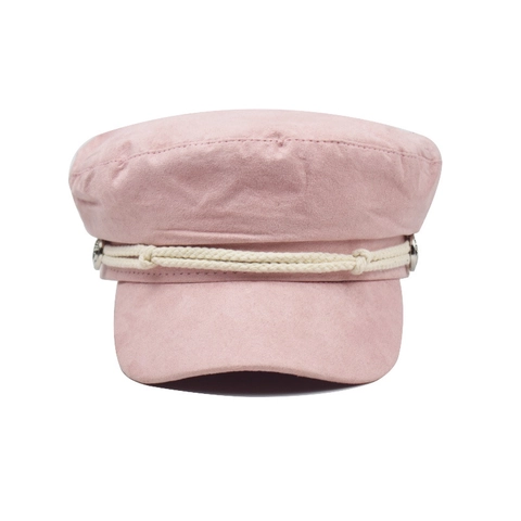 Women Vintage Faux Suede Newsboy Cap Solid Color Flat Top Sailor Hat With Braided Rope And Anchor Buttons British Style