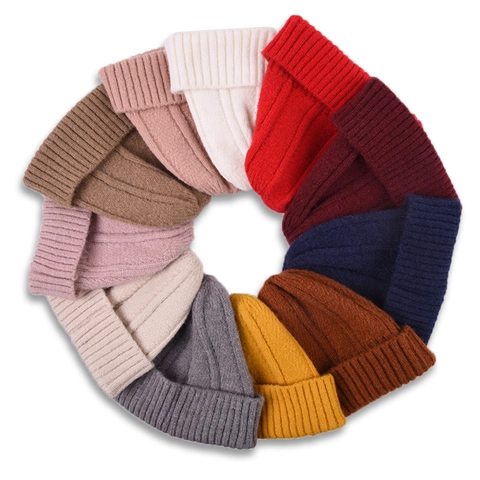 Berretto In Maglia Morbida Beanie A Costine Con Risvolto Tinta Unita Autunno Inverno Caldo Per Neonati Bambini