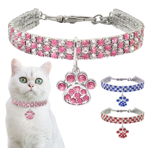 Sparkling Rhinestone Pet Collar Necklace For Dogs Cats Alloy Heart Bone Paw Pendant Adjustable Jewelry Puppy Choker Accessory