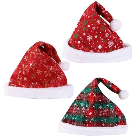Bonnet De Père Noël En Peluche Épais À Carreaux Rouges Motif Flocon Doré Décoration De Fête Pour Adultes Et Enfants