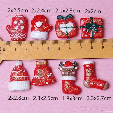Weihnachts DIY Charms Harz Flatback Glitzer Rot Rentier Weihnachtsmütze Handschuhe Socken Für Handyhülle Haarschmuck Basteln