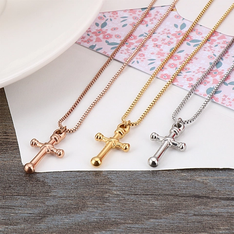 Collana Pendente Croce Acciaio Inossidabile Lucido Religioso Minimalista Gioielli Regalo Per Donne Uomini Catena Box