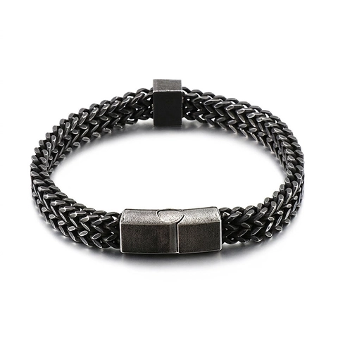 Men Braided Wheat Chain Bracelet Retro Industrial Distressed 316L Stainless Steel Hip Hop Punk Bangle Jewelry