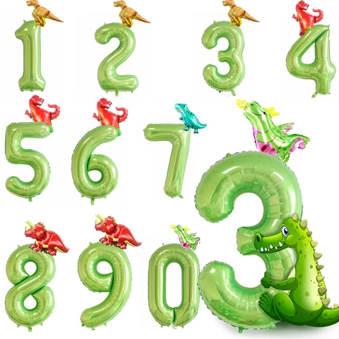 Green Dinosaur Number Balloon Aluminum Foil For Birthday Party Celebration Kids Theme Decoration