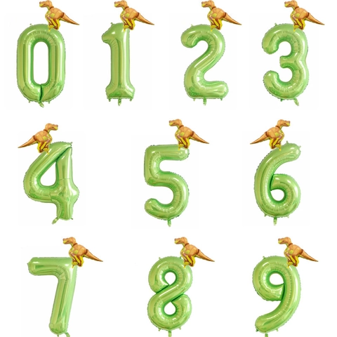 Green Dinosaur Number Balloon Aluminum Foil For Birthday Party Celebration Kids Theme Decoration