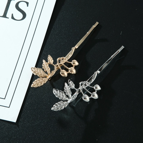 Alloy Electroplated Tulip Leaf Hair Clip Elegant Plant Branch Bobby Pin Gold Silver Metallic Finish Hair Accessories For Women