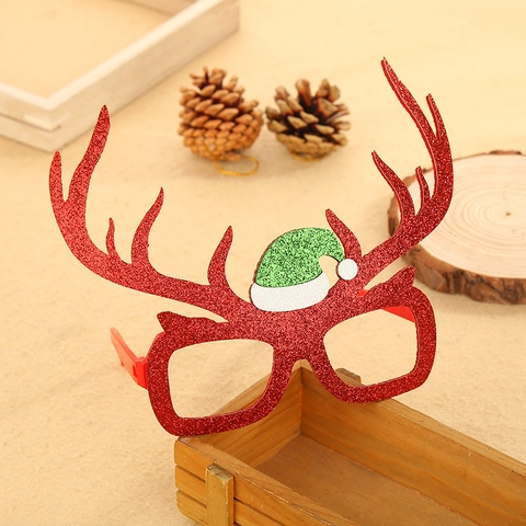 Weihnachts Brillenrahmen Rentier Geweih Design Mit Mini Weihnachtsmann Hut Glitzer Kunststoff Party Dekoration