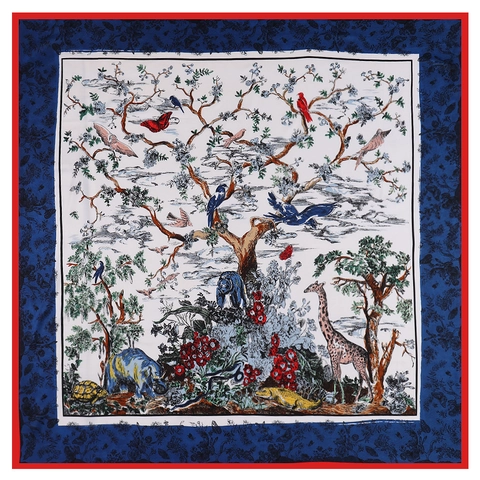 Women Vintage Forest Animal Tree Print Large Square Satin Scarf Decorative Neck Scarf Shawl Head Wrap Elegant Fashion Accessories