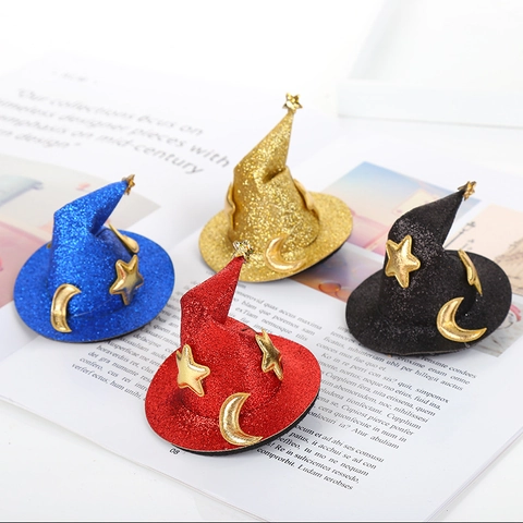 Mini Fermagli Per Capelli Cappello Da Mago Strega Glitter Feltro Luna Stella Halloween Festa Cosplay Costume Accessori