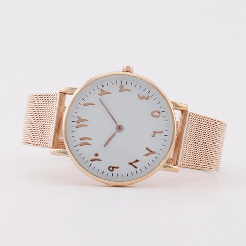 Women Quartz Watch Milanese Stainless Steel Mesh Strap Eastern Arabic Numerals Fashion Simple Analog Wristwatch