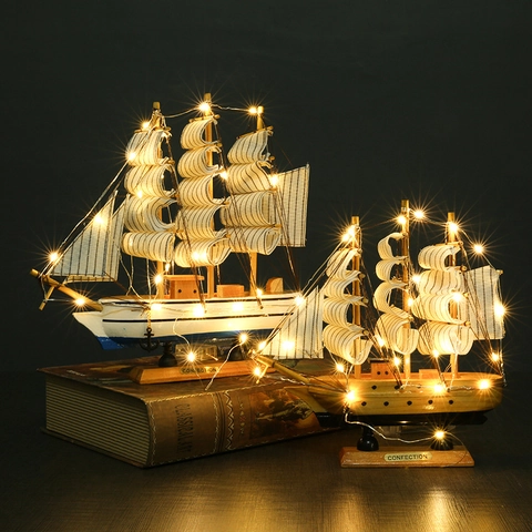 Houten Zeilboot Model Vintage Handgemaakt Nautisch Decoratief Schip Met Stoffen Zeilen Voor Home Office Desktop Decor