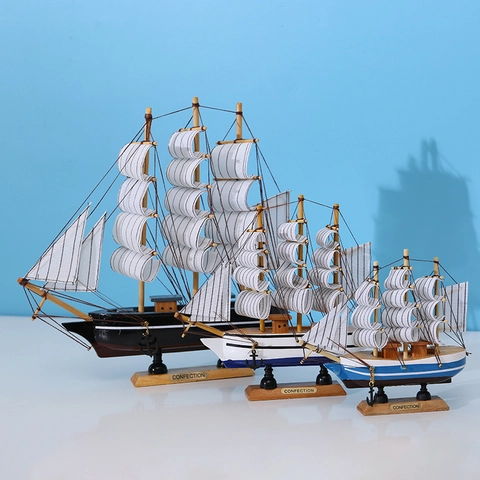 Houten Zeilboot Model Vintage Handgemaakt Nautisch Decoratief Schip Met Stoffen Zeilen Voor Home Office Desktop Decor