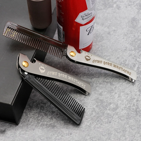 Mens Folding Beard Comb Stainless Steel Handle Acetate Teeth Portable Pocket Hair Styling With Bottle Opener Vintage