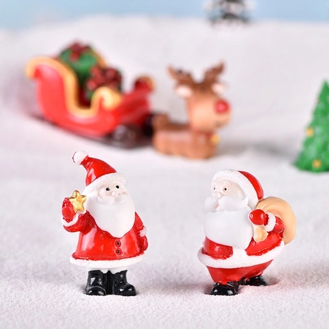 Weihnachten Miniaturfiguren Weihnachtsmann Schneemann Rentier Schlitten Harz Mikrolandschaft DIY Garten Deko