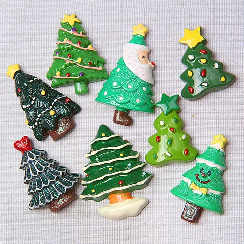 Resin Christmas Tree Flatback Charms Colorful Glitter Cartoon Santa Claus DIY Jewelry Making Phone Case Decor Craft