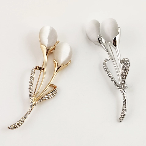 Spilla A Fiore Di Tulipano Lega Con Pietra Occhio Di Gatto E Strass Gioiello Elegante Vintage Per Donna Matrimonio Festa