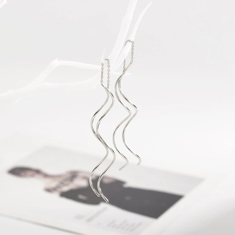 Kupfer S-Förmige Lange Quasten Ohrfäden Wellen Spirale Ohrringe Mit Edelstahlstift Für Damen Koreanischer Stil Schmuck
