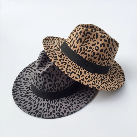 Women Fashion Leopard Print Fedora Hat Vintage Flat Brim Jazz Hat Cotton Polyester Blend Wide Brim Party Dress Hat Accessories