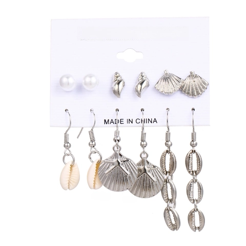 Pendientes Tema Océano Mujeres Concha Caracola Estrella De Mar Perla Artificial Aleación Joyería Playa Vacaciones Estilo Bohemio