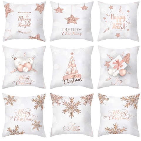 Weihnachtskissenbezug Kissenhülle Roségold Pink Glitzer Pfirsichhaut Polyester Feiertag Dekoration Festlich Quadratisch Neujahr