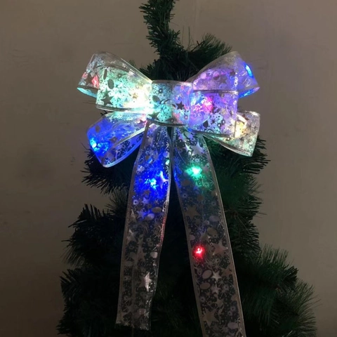 LED Light Up Christmas Tree Topper Bow Sparkly PVC Ribbon Bowknot For Holiday Party Home Decoration Christmas Ornament