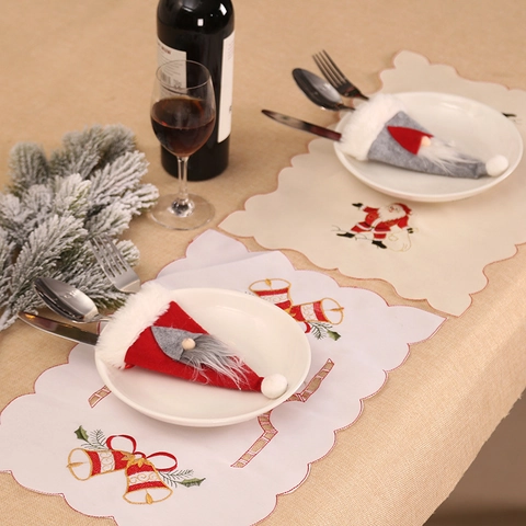 Porte-Couverts Gnome De Noël Sac À Argenterie En Feutre Pour Décoration De Table Accessoire De Vaisselle De Fête Nordique
