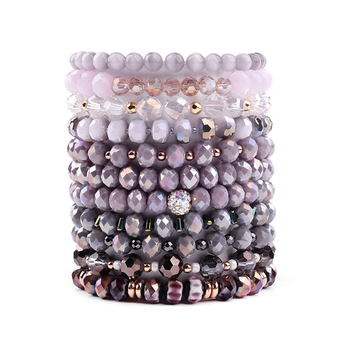 Boho Mehrlagiges Perlenarmband Kristallglas Naturstein Druzy Anhänger Elastischer Modeschmuck Für Damen
